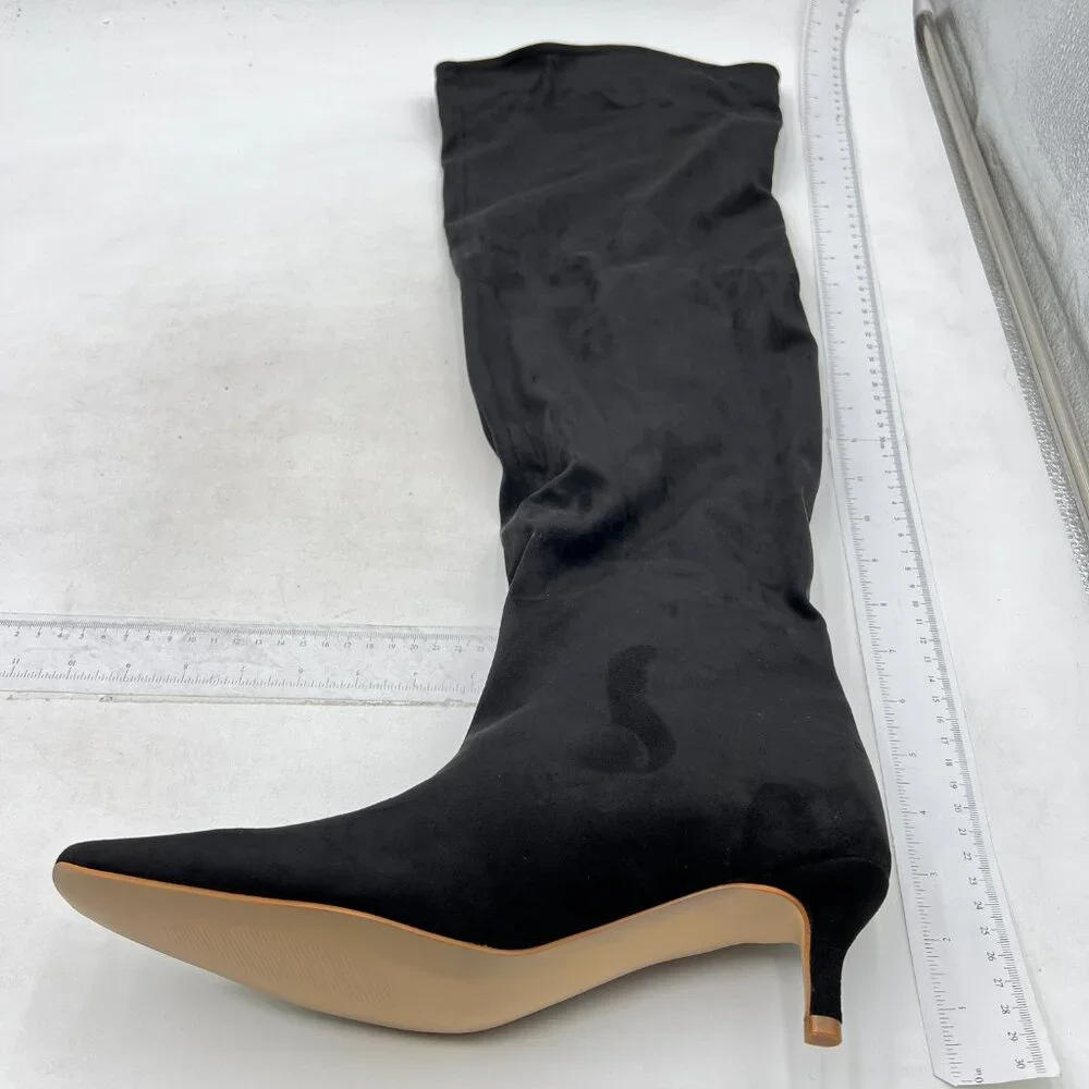 Black Women Comfortable Low Heel Pull on Stylish Knee High Boots Square Toe Boot